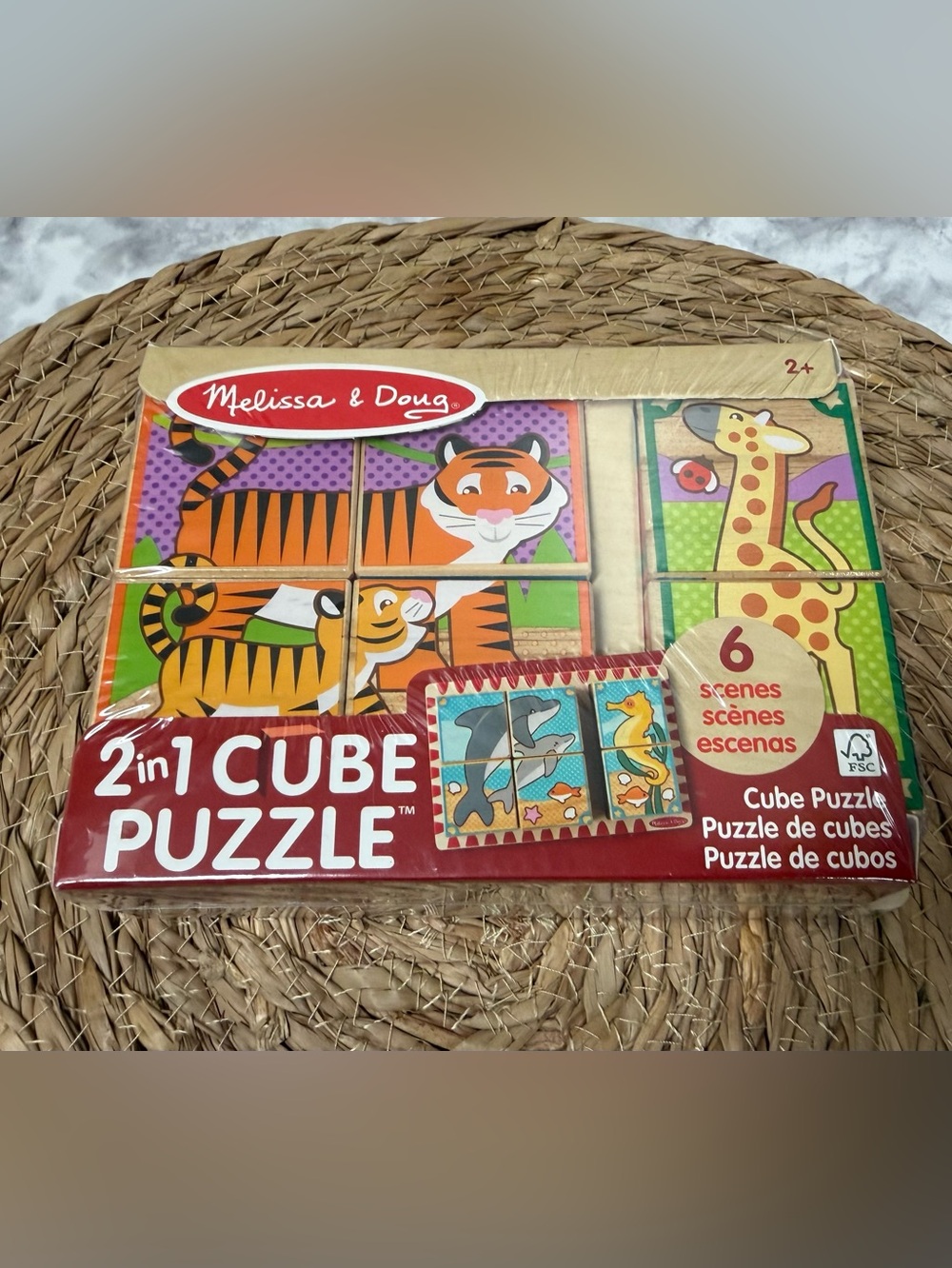 Melissa & Doug Colorful Animal Cube Puzzle - Orange, Green, Purple, Yellow, Blue